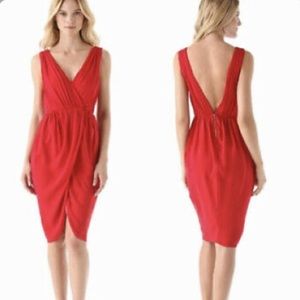 ALICE + OLIVIA red tulip hem 100% silk Marielle draped sleeveless dress 0